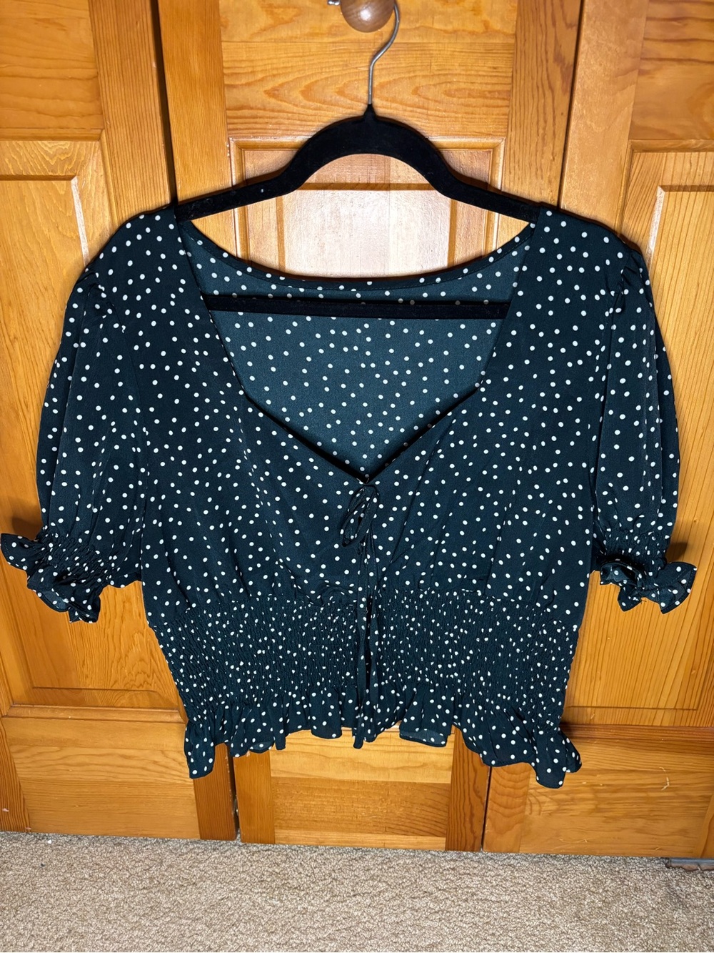 SHEIN Green Polka Dot Smocked Waist Blouse